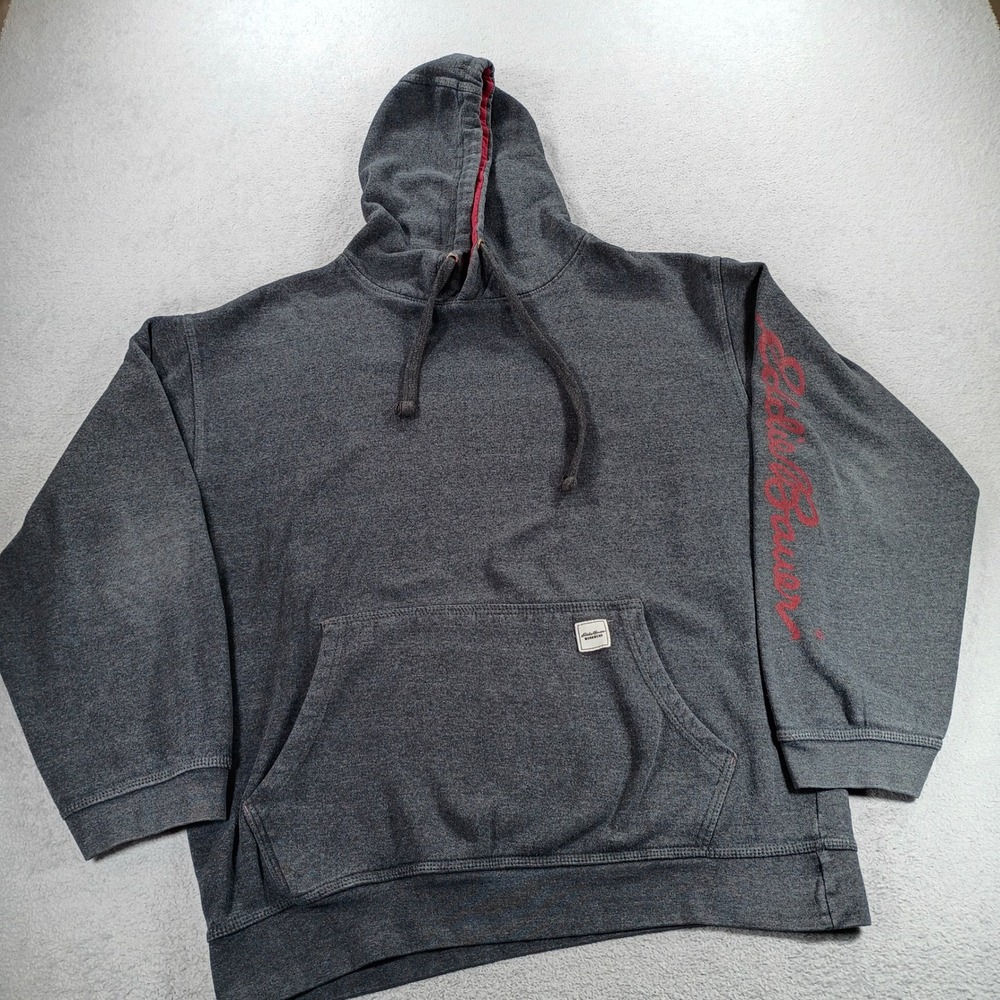 Eddie Bauer Mens Workwear Hoodie Charcoal Gray XL Sleeve Logo Pullover